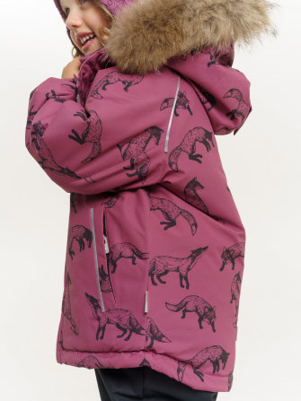 PogoKids, комплект зимний с принтом "Лисы", арт Pg88284 (red) БРЮКИ ВНИЗУ ПРЯМЫЕ