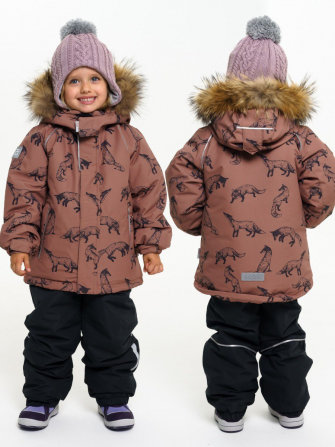 PogoKids, комплект зимний с принтом "Лисы", арт Pg88284 (coffee) НЕЗНАЧИТЕЛЬНЫЙ ДЕФЕКТ