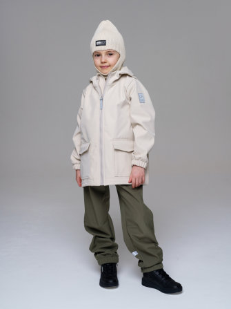 LFkids,  костюм софтшелл непромокаемый цвет молочный + оливковый