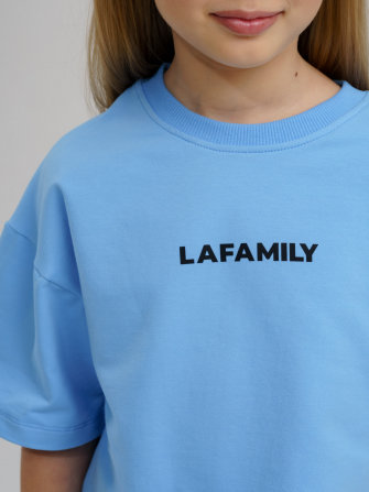 LAFAMILY, костюм для девочки штаны с футболкой, цвет голубой