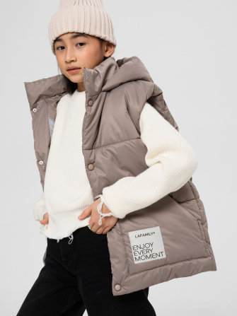LF kids, жилет демисезонный с капюшоном, цвет бежевый ДЕФЕКТ