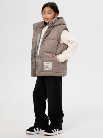 LF kids, жилет демисезонный с капюшоном, цвет бежевый ДЕФЕКТ