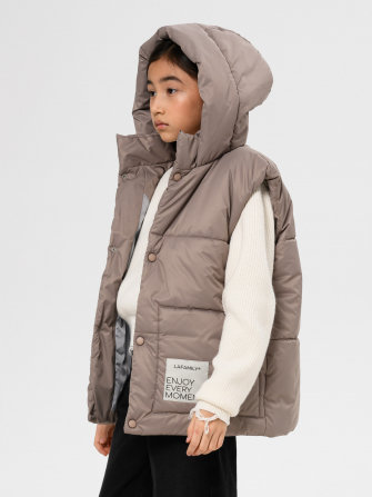 LF kids, жилет демисезонный с капюшоном, цвет бежевый ДЕФЕКТ