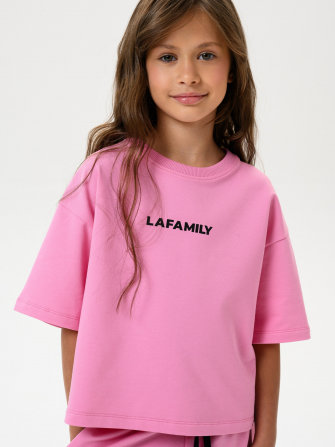 LAFAMILY, костюм для девочки штаны с футболкой, цвет розовый
