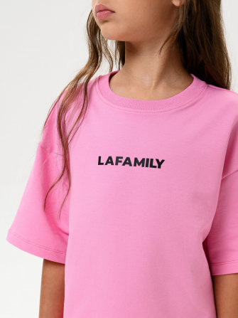 LAFAMILY, костюм для девочки штаны с футболкой, цвет розовый