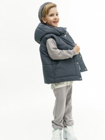 LF kids, жилет демисезонный с капюшоном, цвет графит ДЕФЕКТ