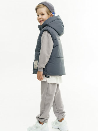 LF kids, жилет демисезонный с капюшоном, цвет графит ДЕФЕКТ