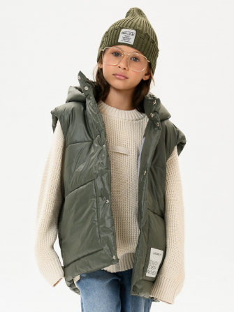 LF kids, жилет демисезонный с капюшоном, цвет оливка глянец