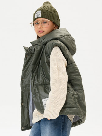 LF kids, жилет демисезонный с капюшоном, цвет оливка глянец