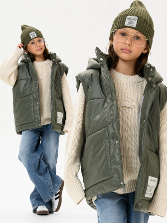 LF kids, жилет демисезонный с капюшоном, цвет оливка глянец