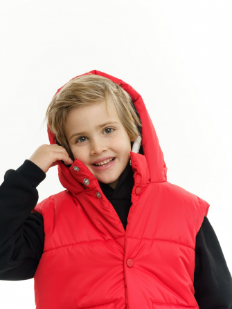 LF kids, жилет демисезонный с капюшоном, цвет красный ! ДЕФЕКТ !
