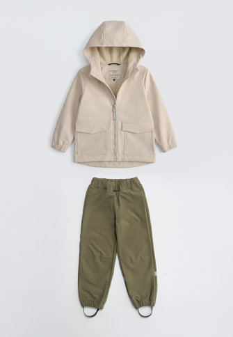 LFkids,  костюм софтшелл непромокаемый цвет молочный + оливковый